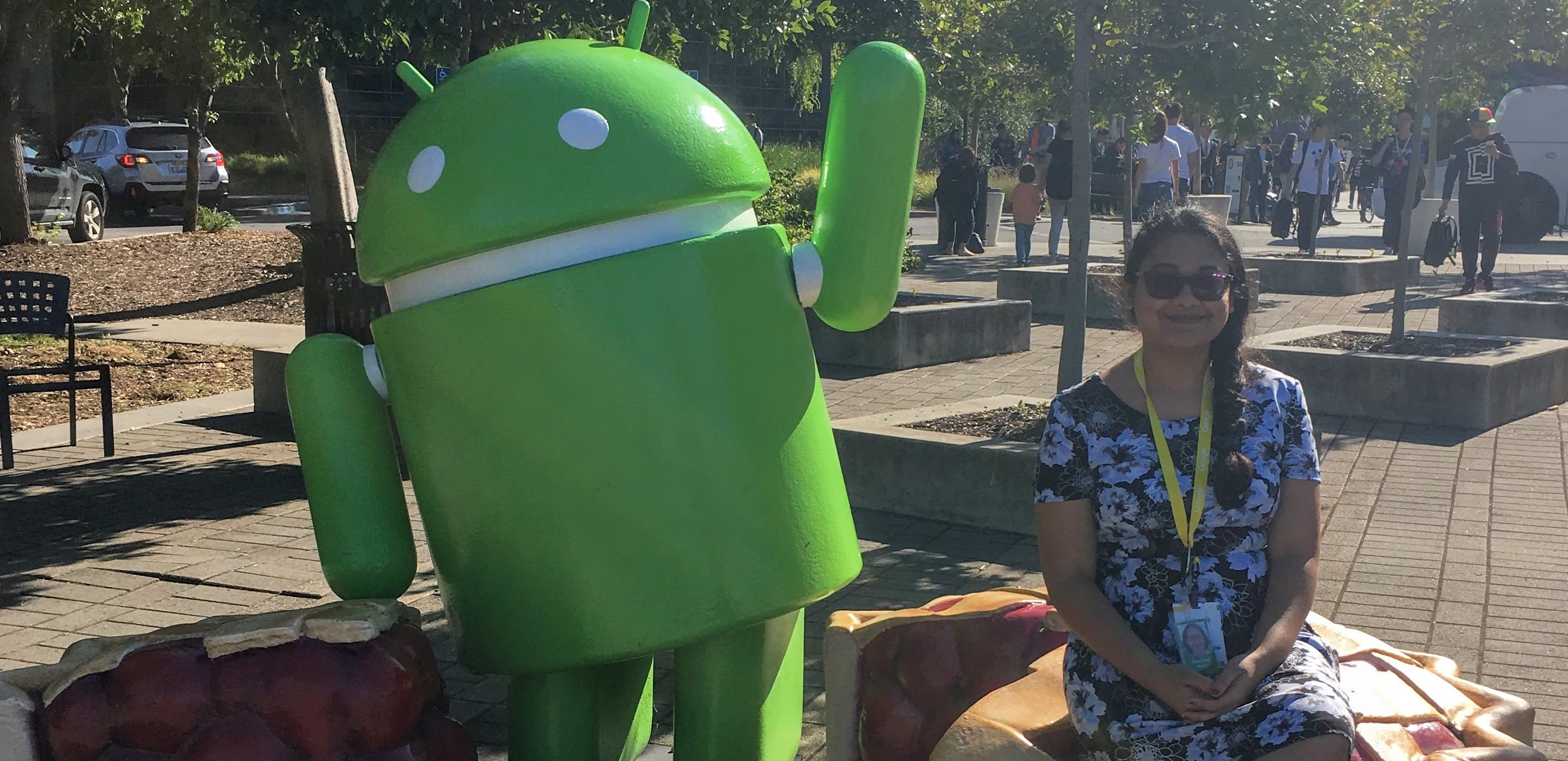 With the Android Pie Statue